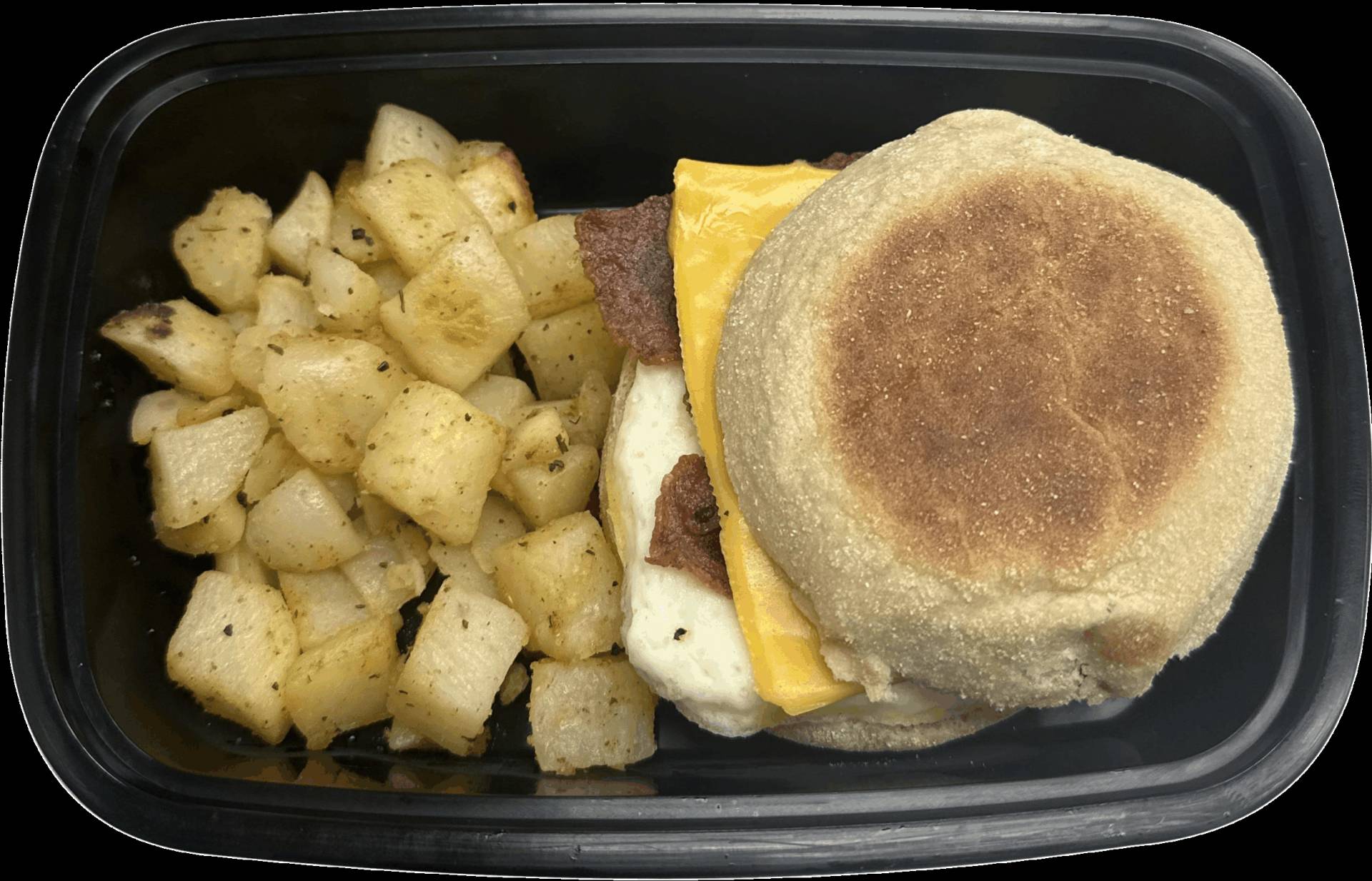 Turkey Bacon, Egg & Cheese English Muffins w/ Breakfast Potatoes