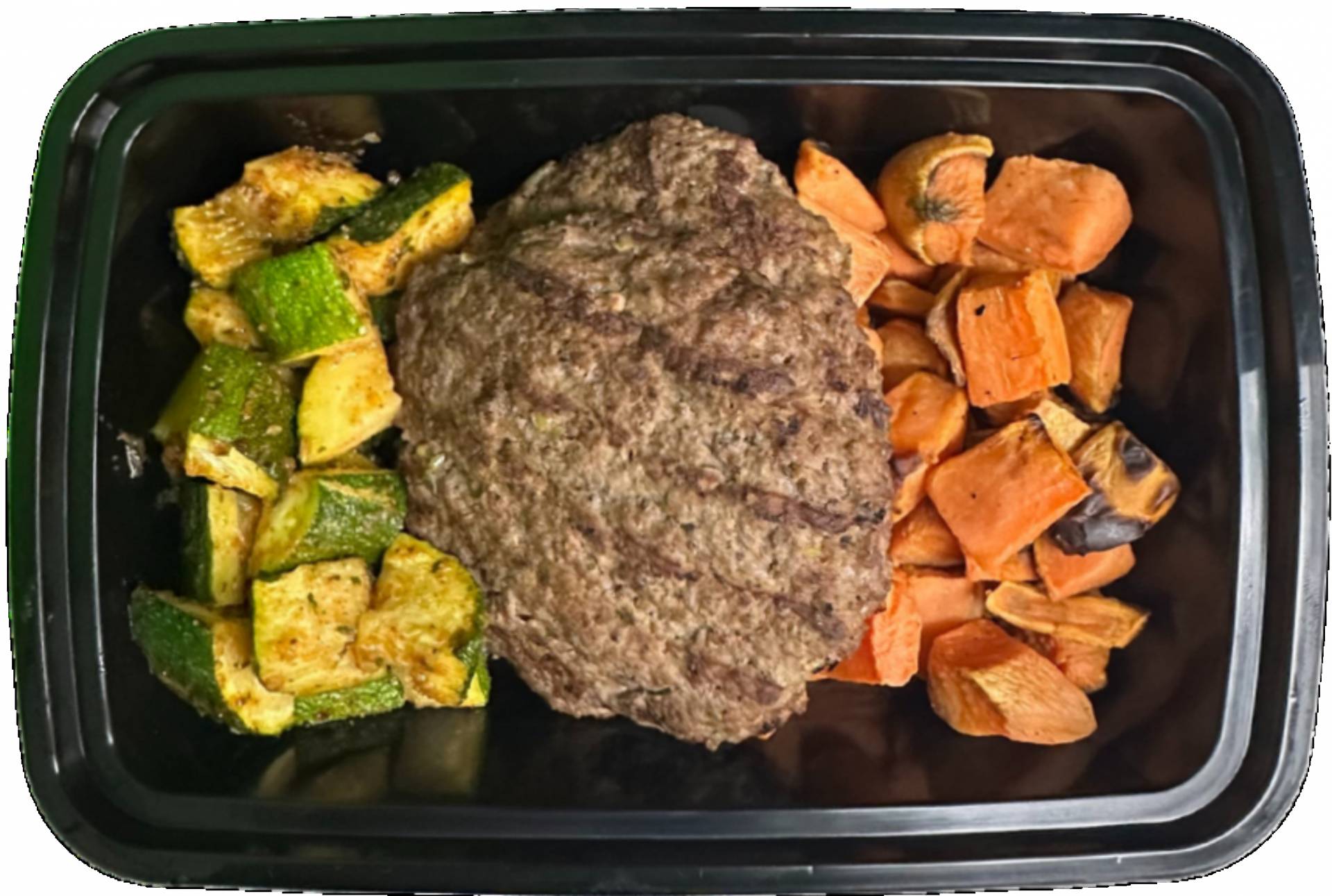 Bison Burger w/ Zucchini & Sweet Potatoes