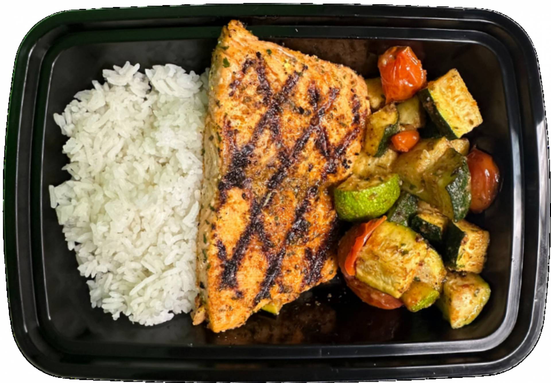 Grilled Salmon w/ Zucchini & Jasmine Rice