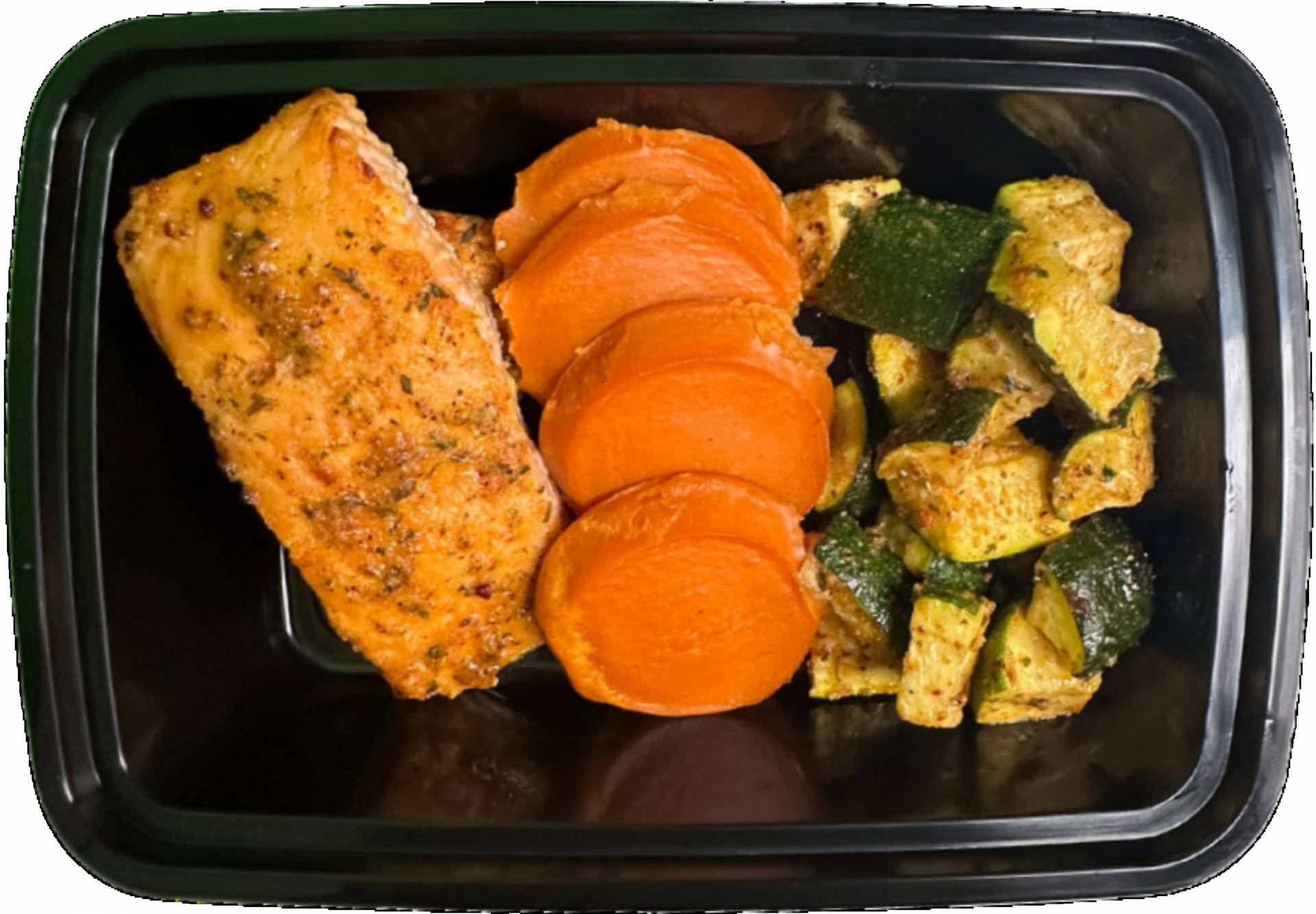 Grilled Salmon w/ Sweet Potato Patties & Zucchini