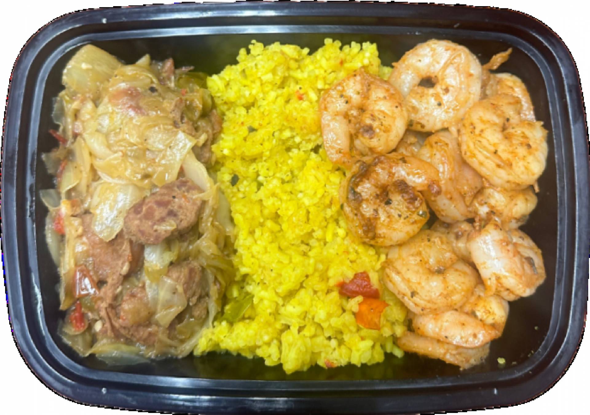 Shrimp, Yellow Rice, & Cabbage