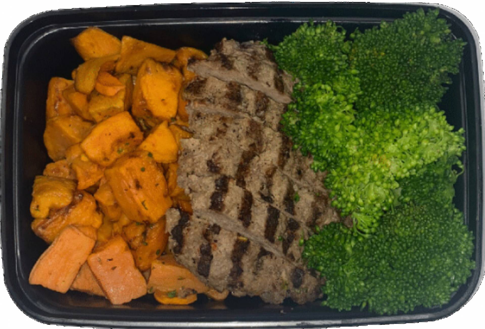 Hamburger Steak w/ Sweet Potatoes & Broccoli