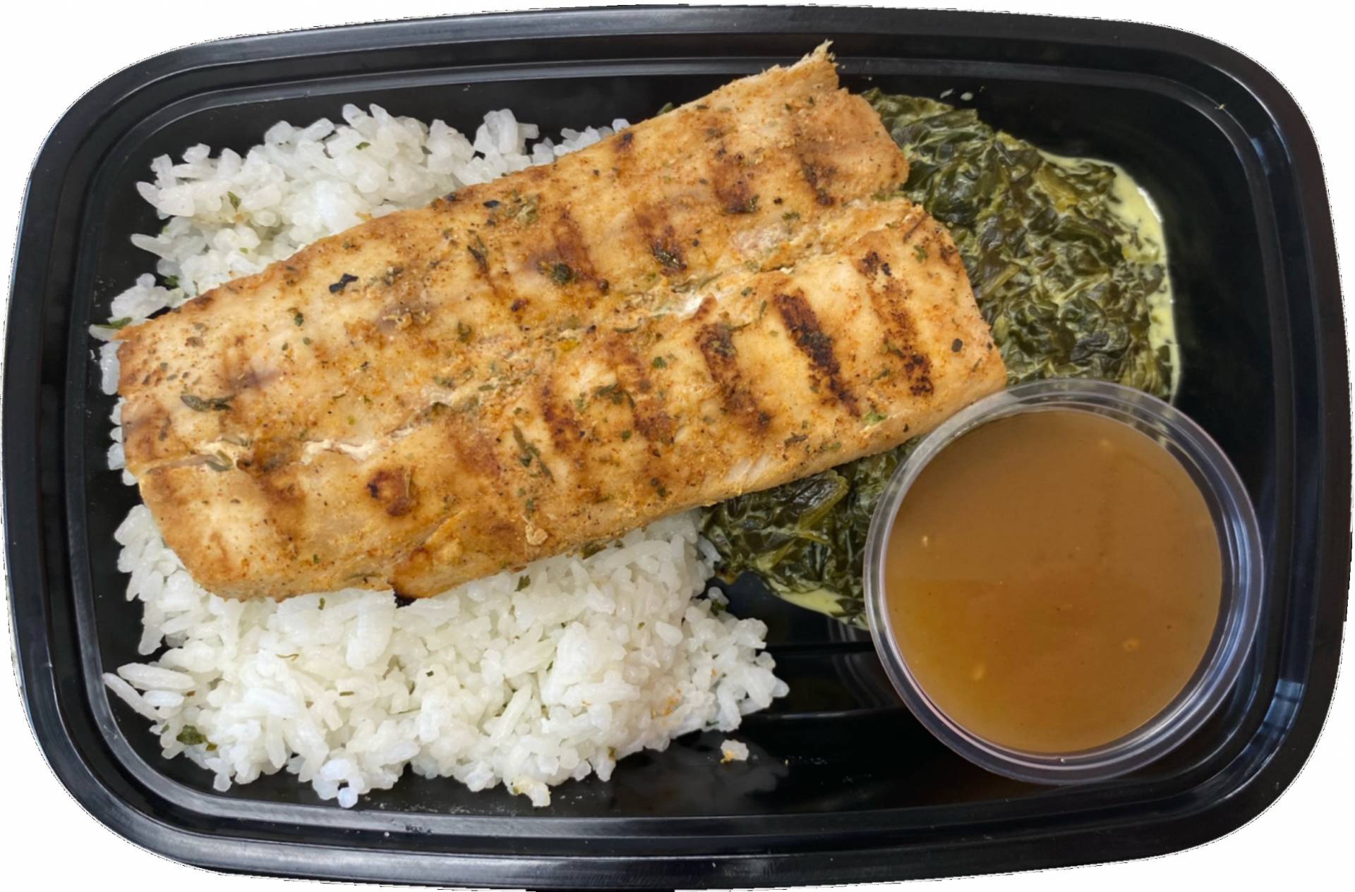 Mahi Mahi w/ Lime Jasmine Rice Cream Spinach & Toasted Sesame Sauce