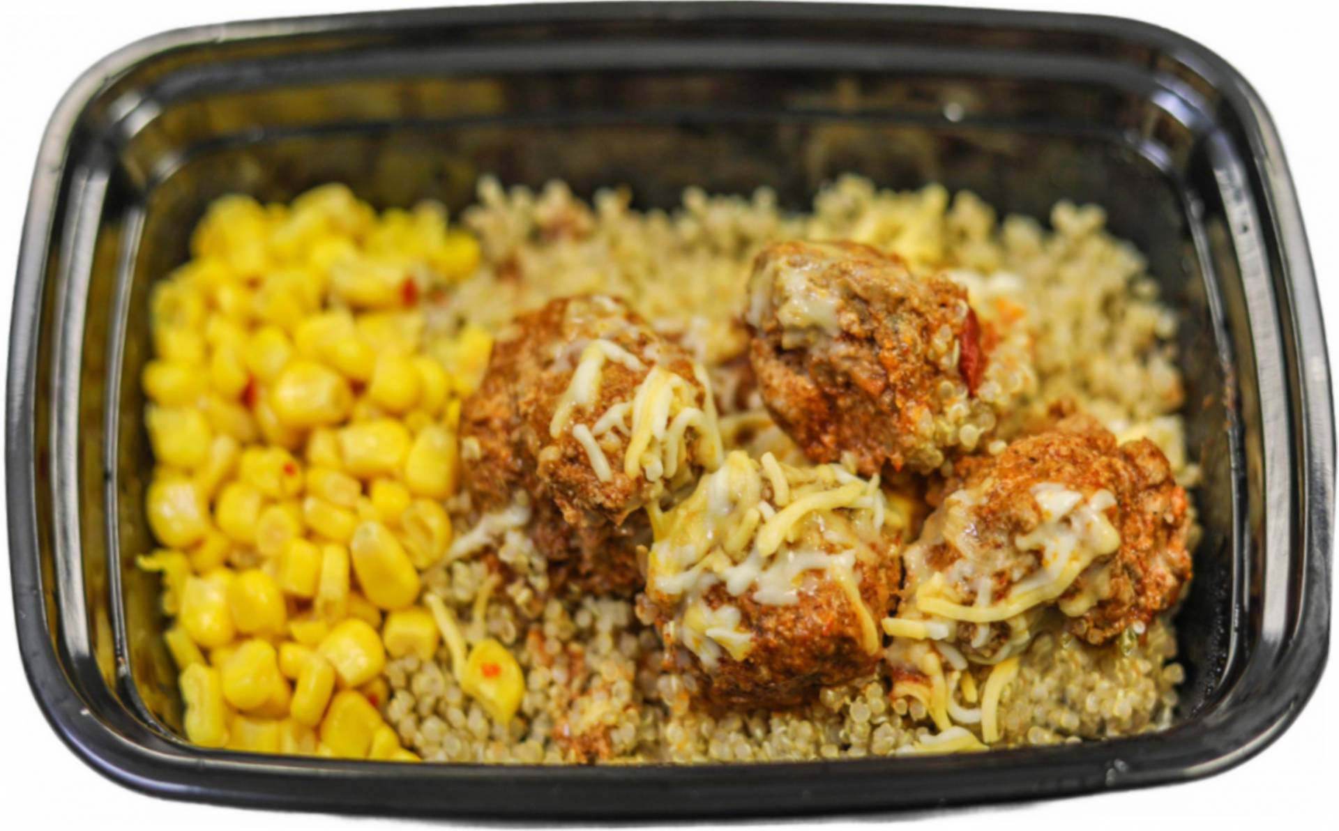 Cheesy Mexican Meatballs w/ Quinoa & Spicy Corn